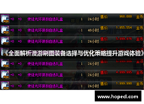 《全面解析漫游刷图装备选择与优化策略提升游戏体验》