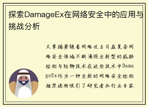 探索DamageEx在网络安全中的应用与挑战分析